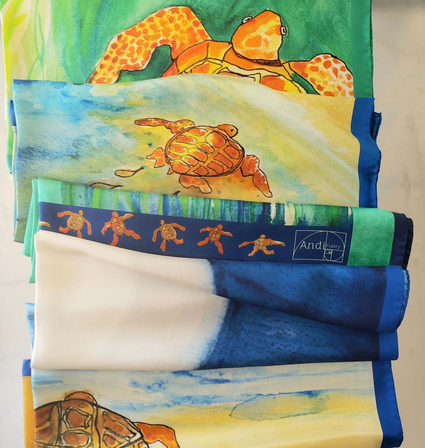 35 x 35 inch square 100% Silk Twill Sea Turtle to the Shore