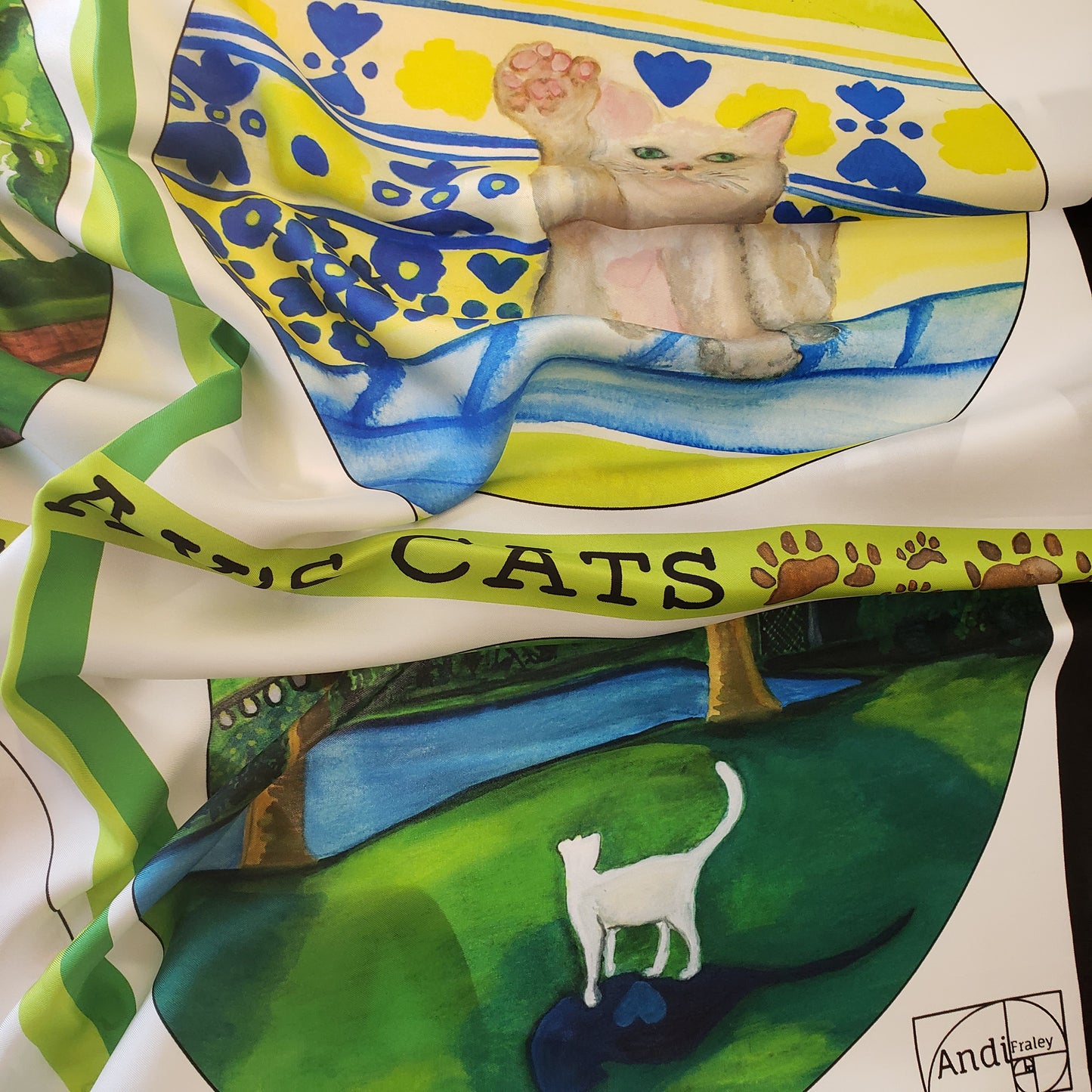 35 x 35 inch square 100% Silk Twill Hemingway Polydactyl Cats