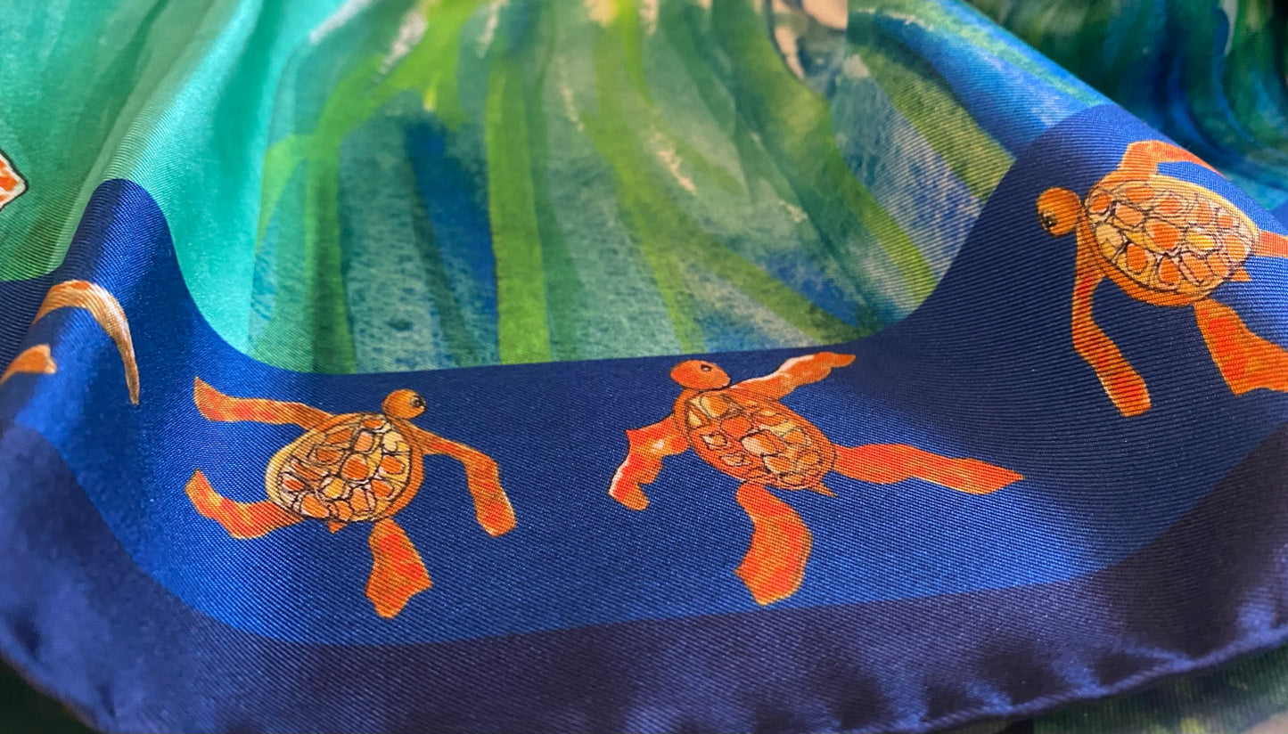 35 x 35 inch square 100% Silk Twill XXX Naughty Sea Turtles