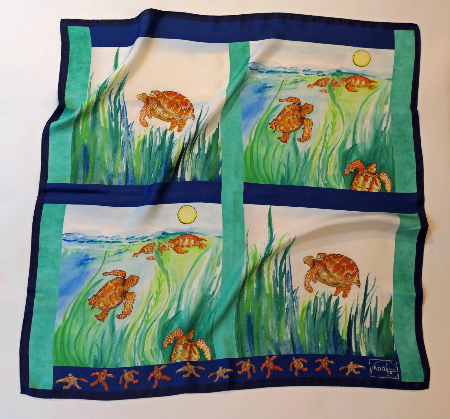 35 x 35 inch square 100% Silk Twill XXX Naughty Sea Turtles