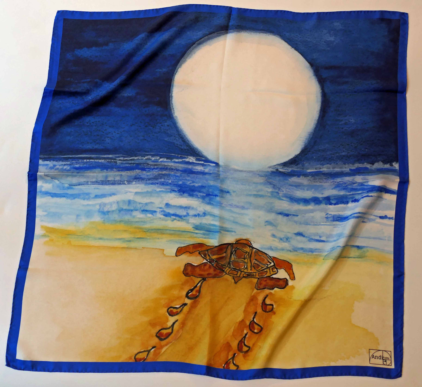 35 x 35 inch square 100% Silk Twill Full Moon Baby Sea Turtle