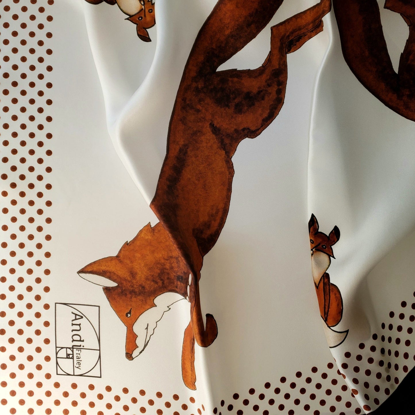 35 x 35 inch square 100% Silk Twill Racing Fox with Pearls